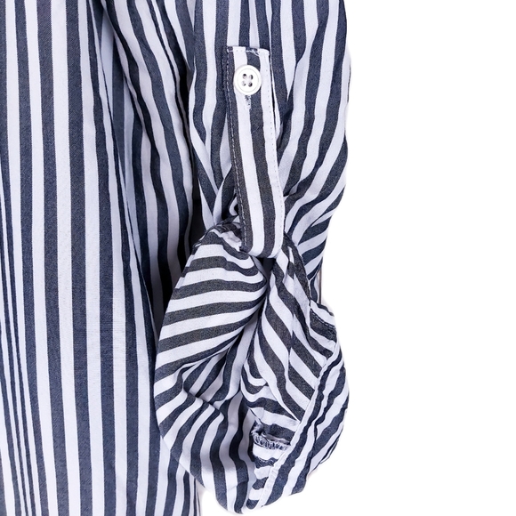 J. Jill Blue Rayon Striped Button-Front Shirt Blouse Tunic Women's Size Small - Picture 2 of 6